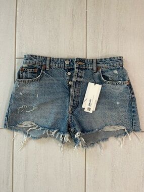 NWT Zara Distressed High-Rise Denim Shorts - Light Blue